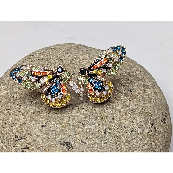 JMX Jewelry - Butterfly Goldtone Post Earrings with Colorful Crystals